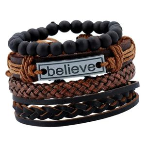Pulseras Brazalete Cuero Genuino Tibetano Con Dije Believe
