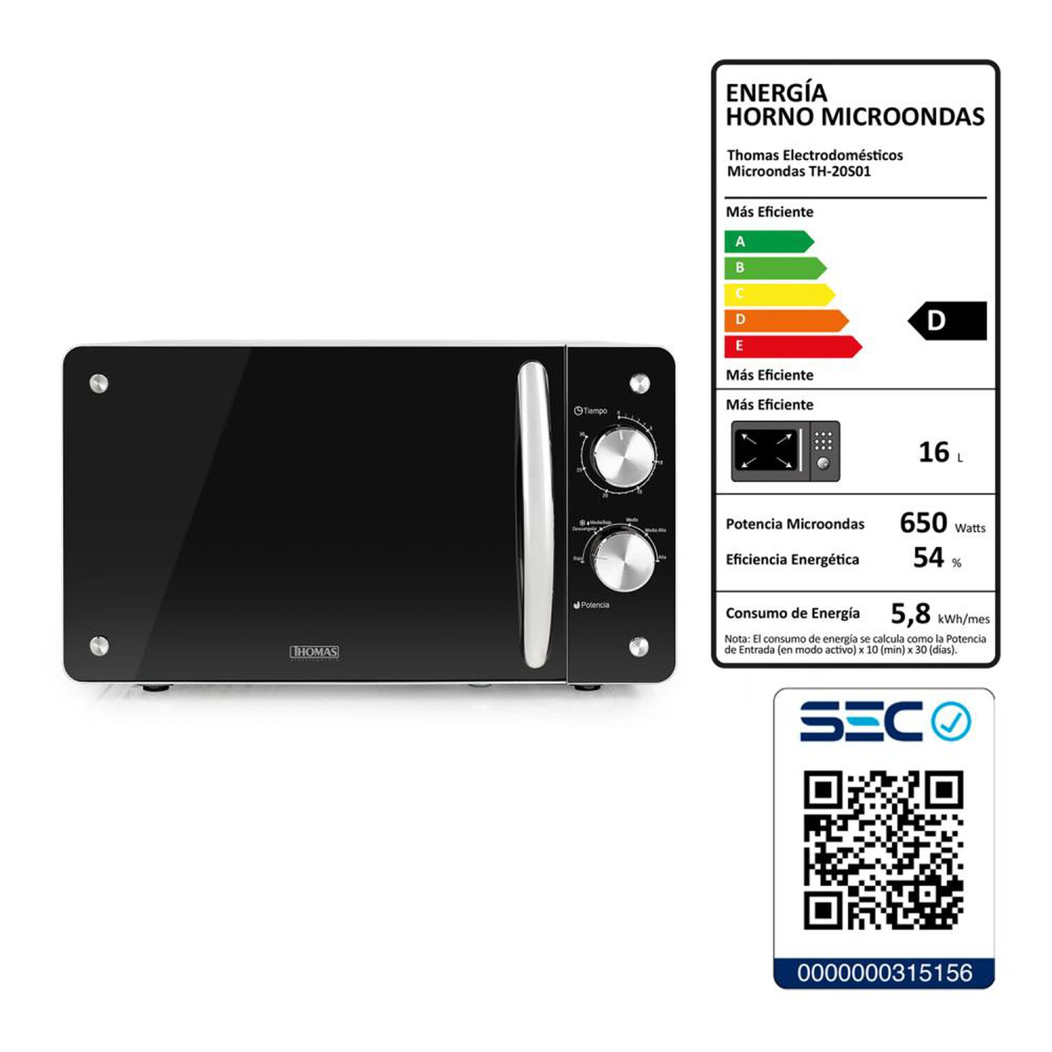 Microondas Thomas TH-20S01 / 20 Litros / 600W image number 8.0