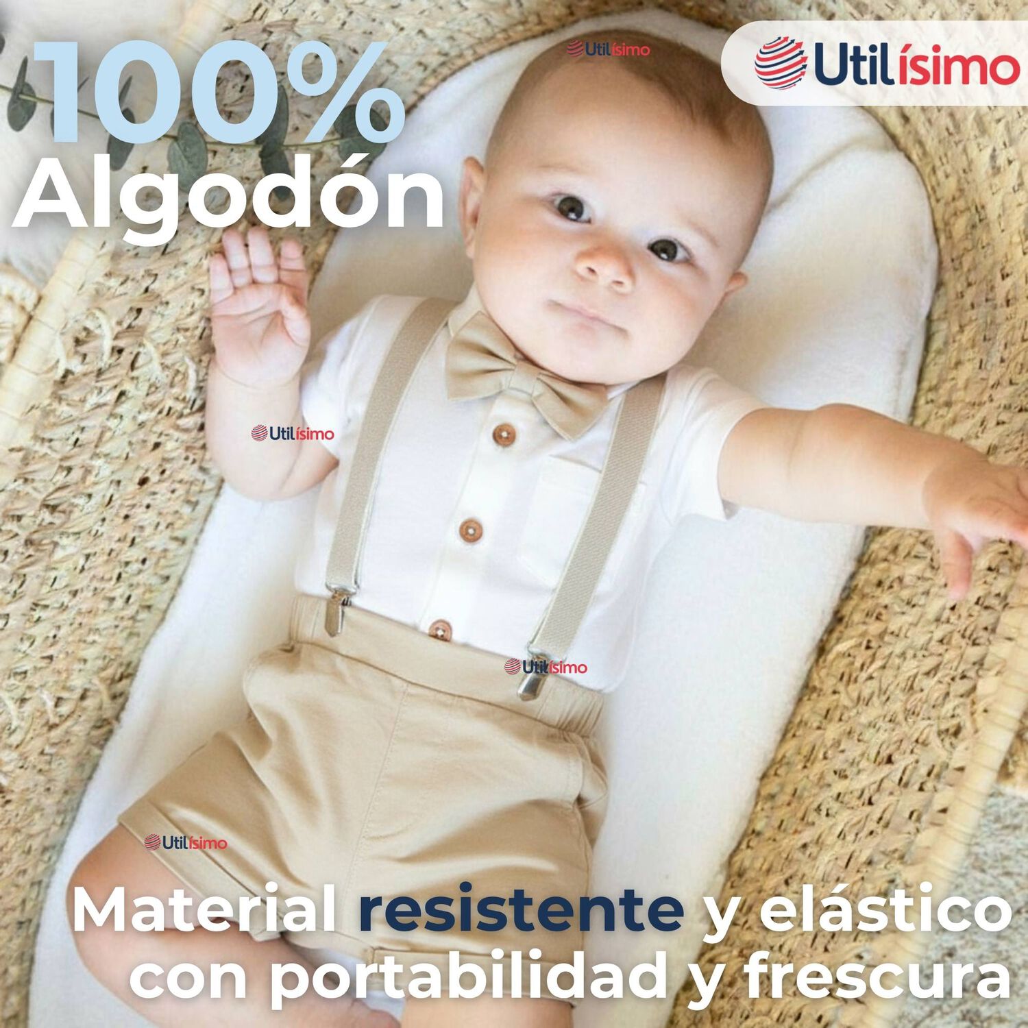 Conjunto De Vestir Con Tirantes Camisa Short Algod&oacute;n Bebes Beige image number 3.0