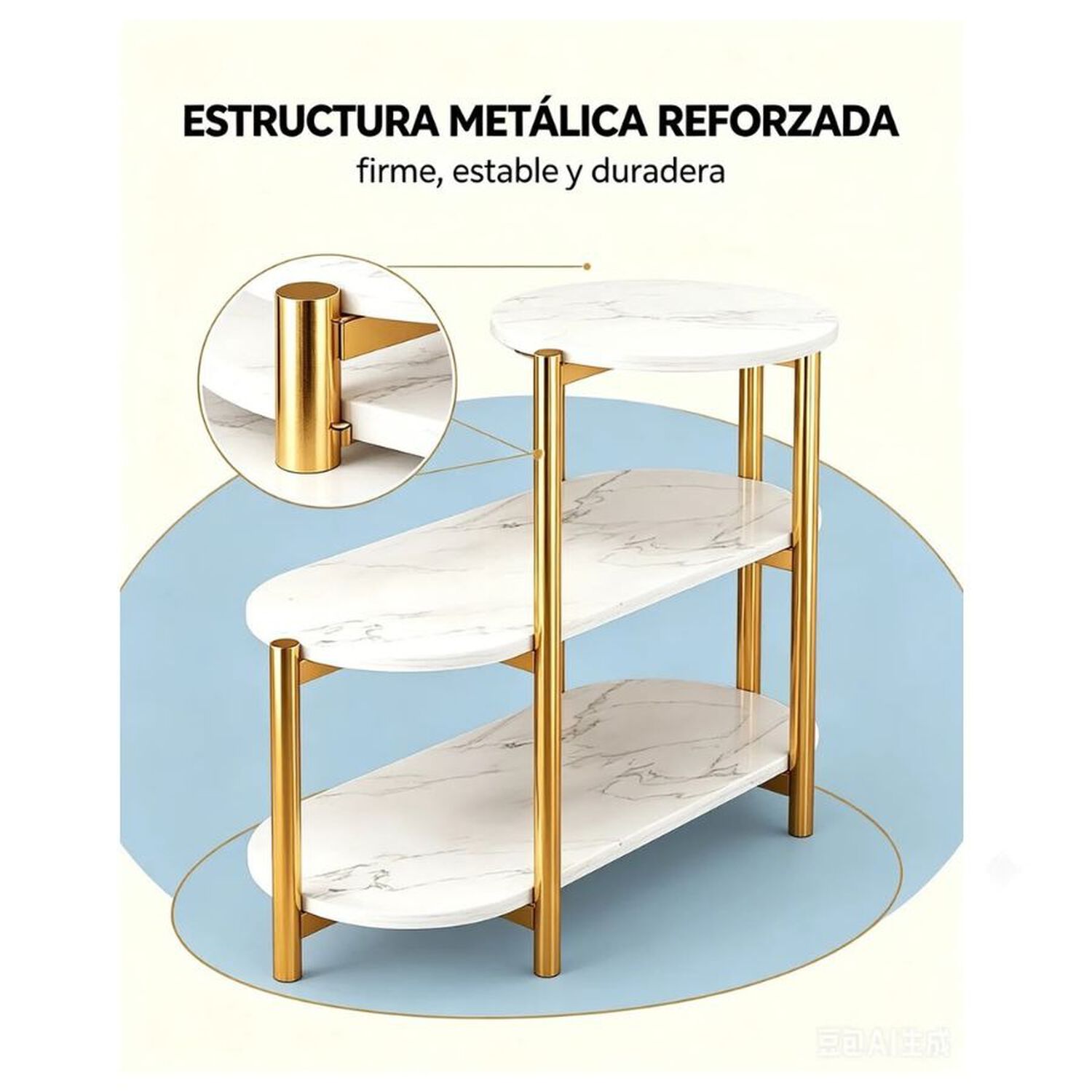 Mesa Auxiliar De Centro Decorativa De 3 Niveles Mesa De Lujo Blanco image number 3.0