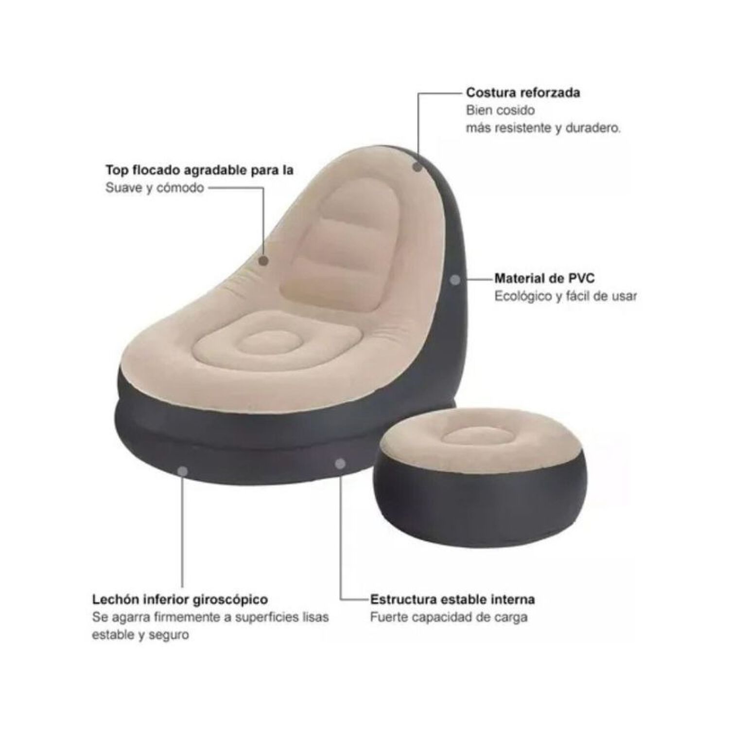 Sofa Con Reposa Pies Inflable Puff Sillon Portatil image number 3.0