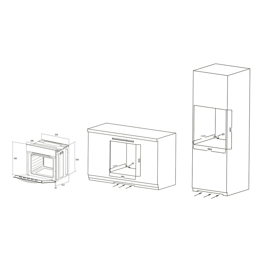 Horno Eléctrico Empotrable Grner Black Touch Triple Vidrio 10f 59l image number 3.0