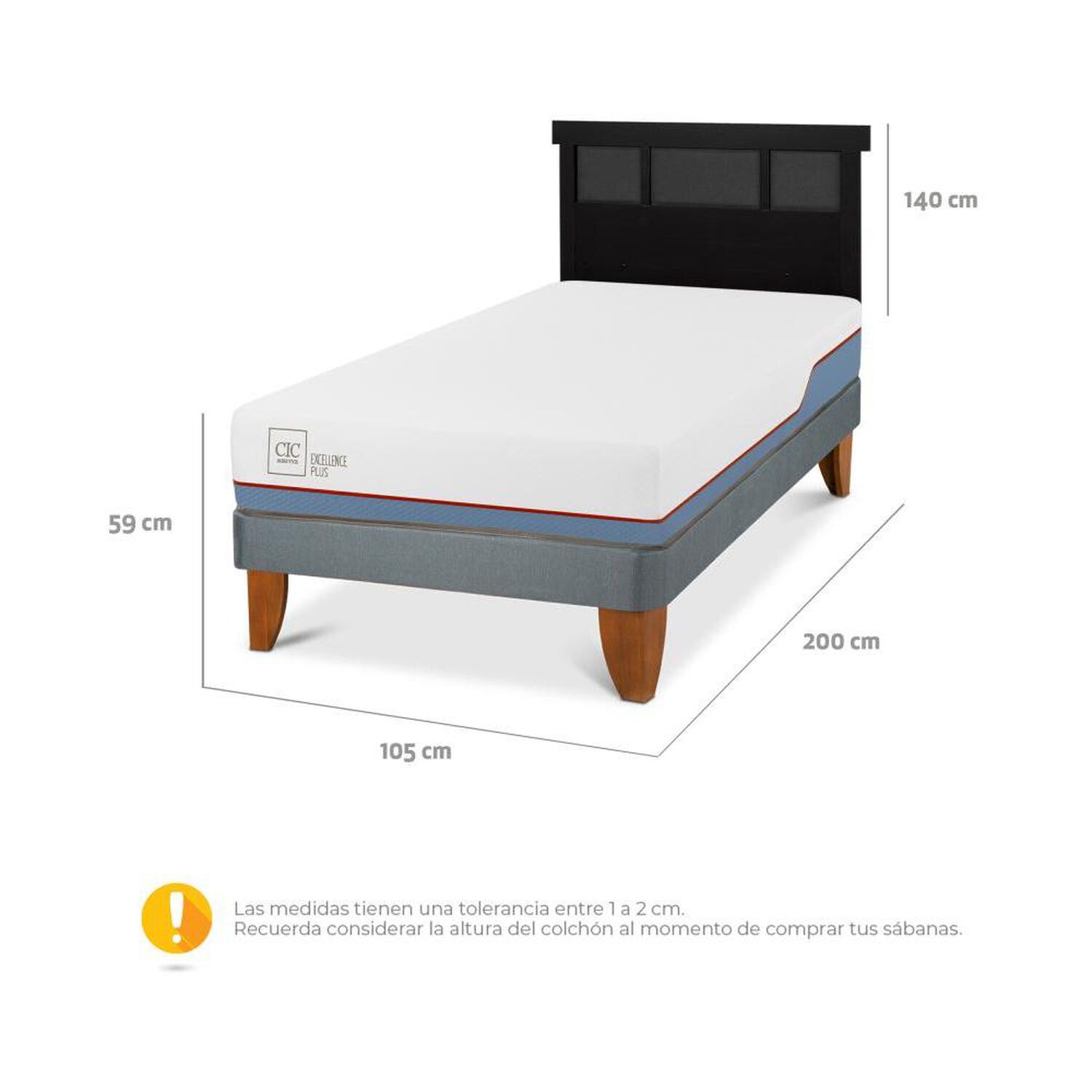Cama Europea Cic Excellence Plus / 1.5 Plazas / Base Normal + Respaldo image number 4.0