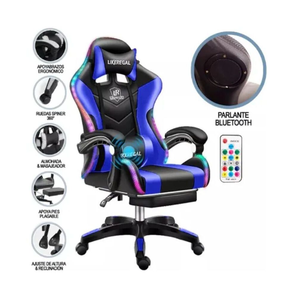 Silla De Escritorio Gamer Ergonómica Luz Led Rgb Y Masajeador Azul image number 2.0