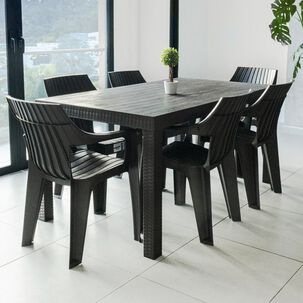 Juego De Comedor Terraza Macao Chocolate 155x90 Cm 6 Sillas
