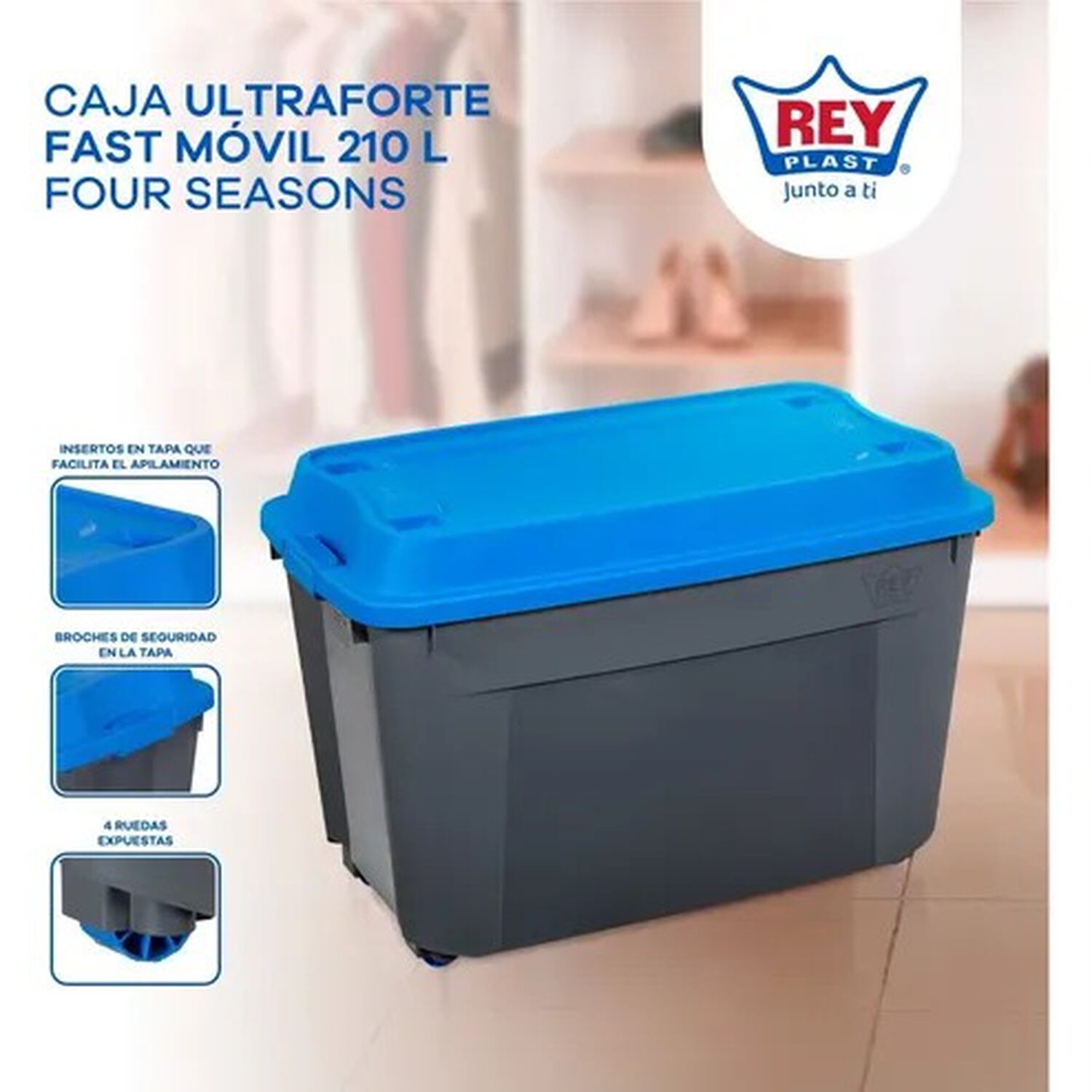 Caja Baul 210 Litros Reyplast Color Gris Tapa Azul image number 4.0