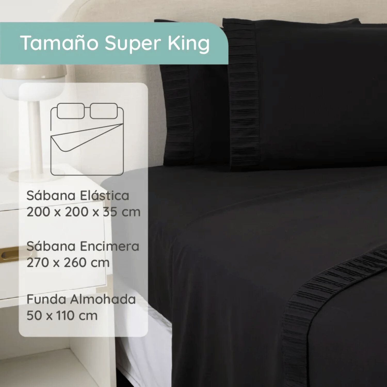 Sabanas Colch&oacute;n Super King Microfibra 300 Hilos Negro image number 3.0