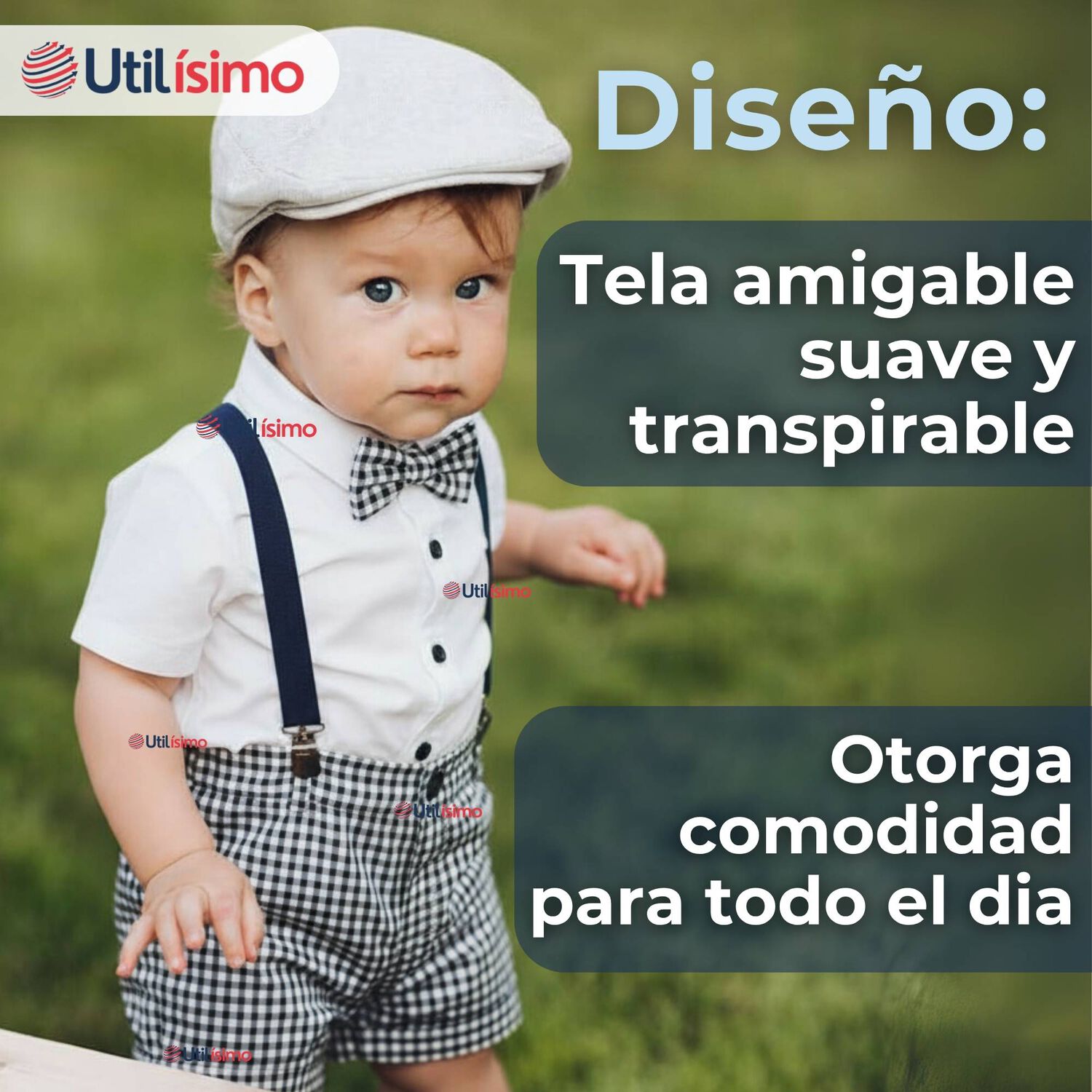 Conjunto De Vestir Con Tirantes Camisa Pantal&oacute;n Corto Algod&oacute;n Beb&eacute; Azul image number 2.0
