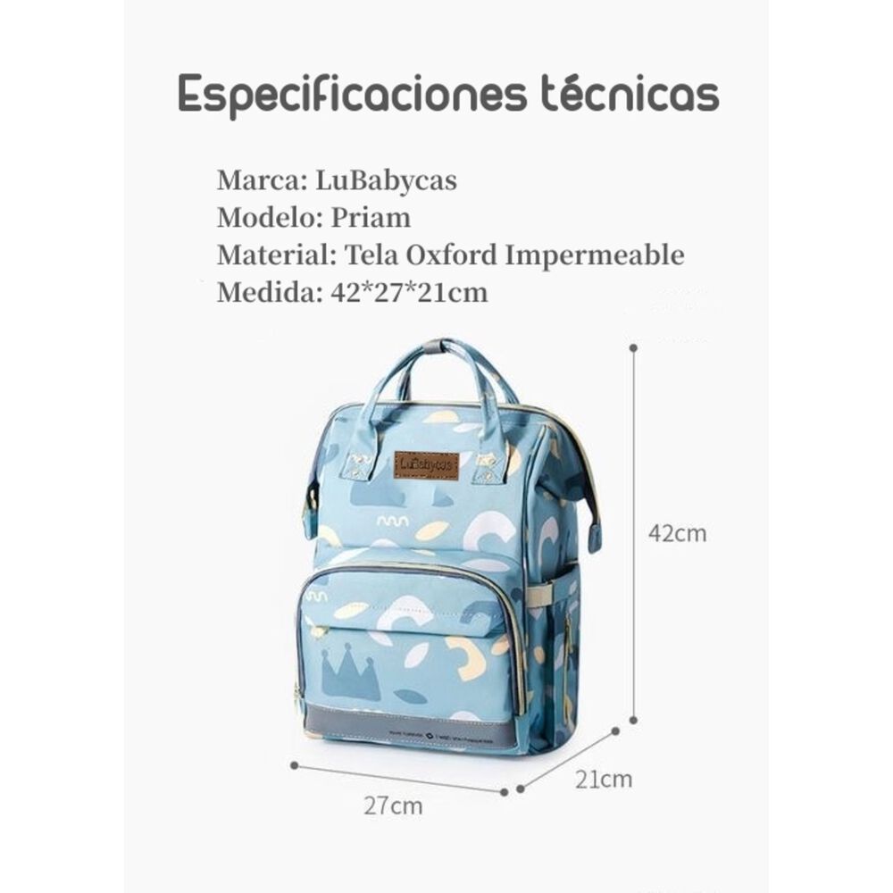 Mochila Maternal Impermeable Con Usb Lubabycas Azul image number 5.0