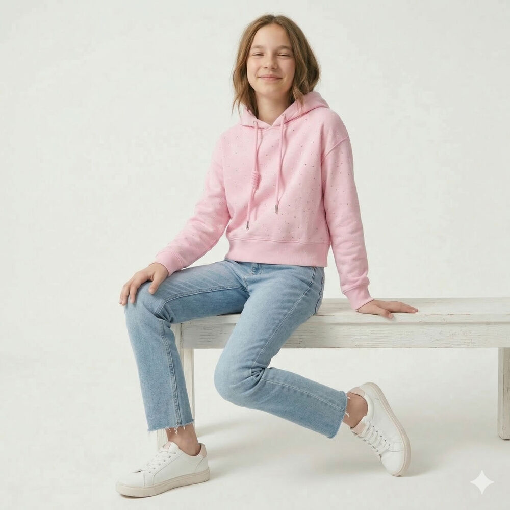 Poler&oacute;n Crop Juvenil Con Capucha Dise&ntilde;os Brillantes image number 4.0