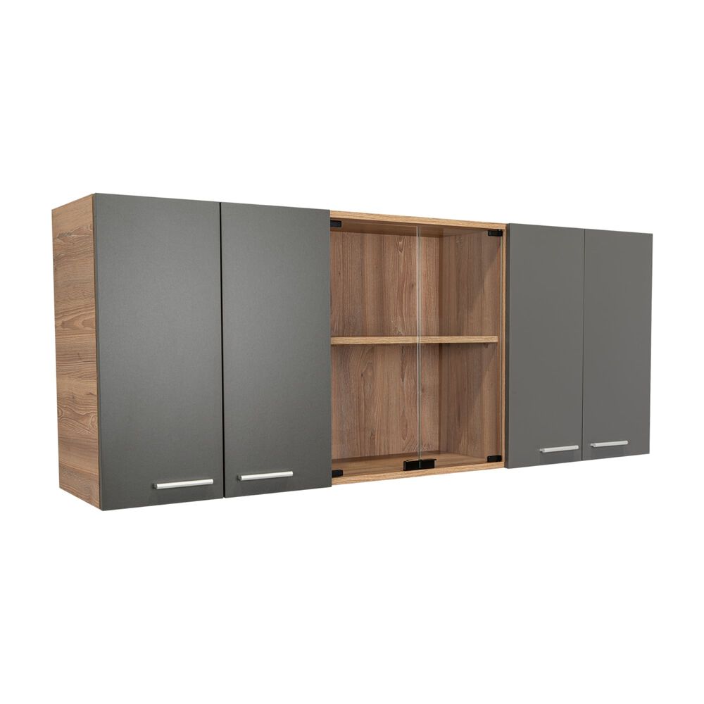 Mueble Superior De Cocina 6 Puertas 150x60x31,5 Cm Café Y Gris image number 0.0