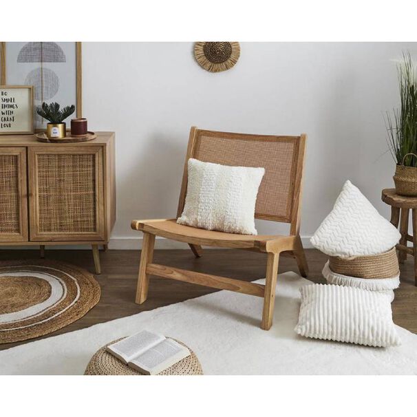 Silla Natal Natural Madera De Caucho Y Rat&aacute;n Caf&eacute;