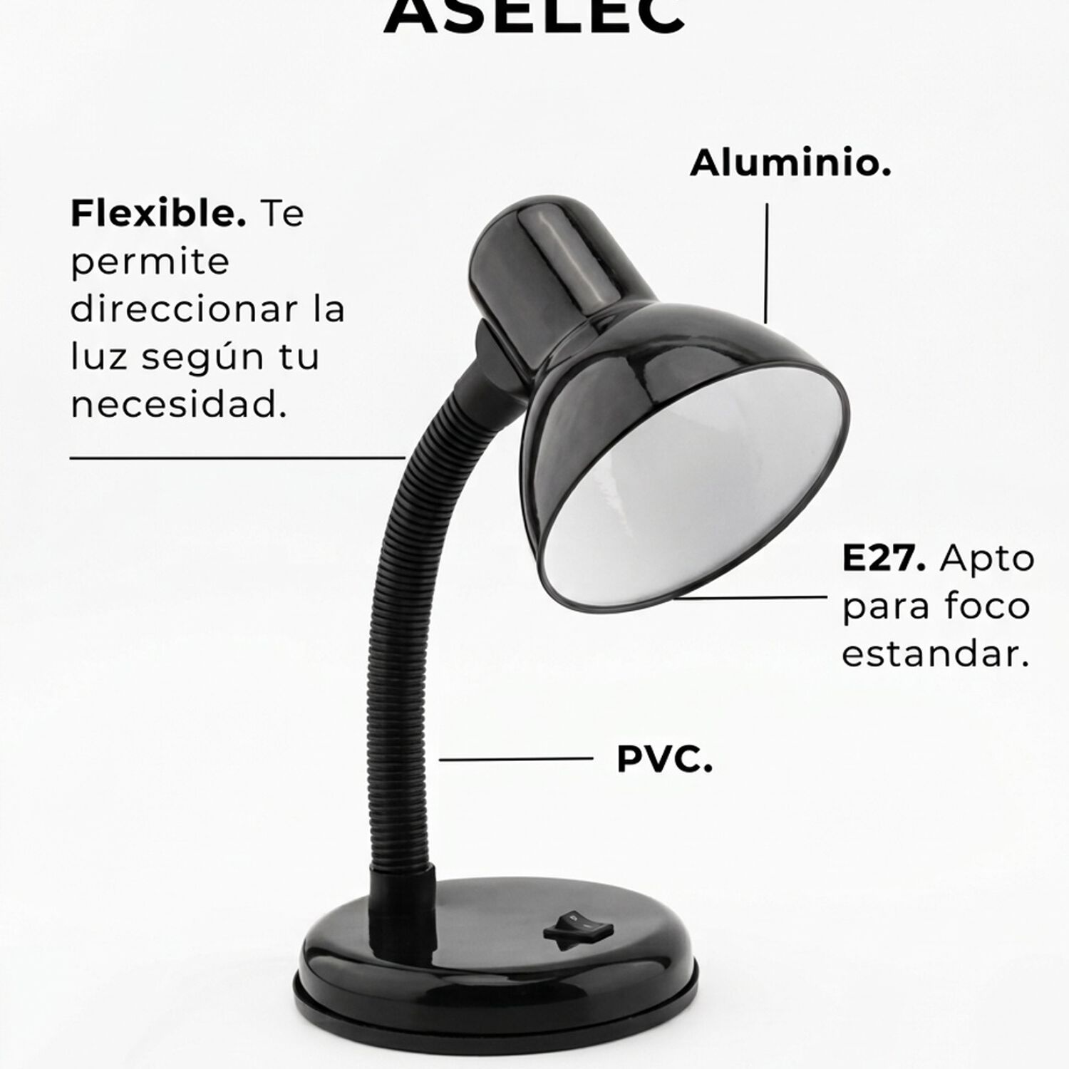 L&aacute;mpara De Escritorio Flexible Pm2694 - Negro. image number 1.0