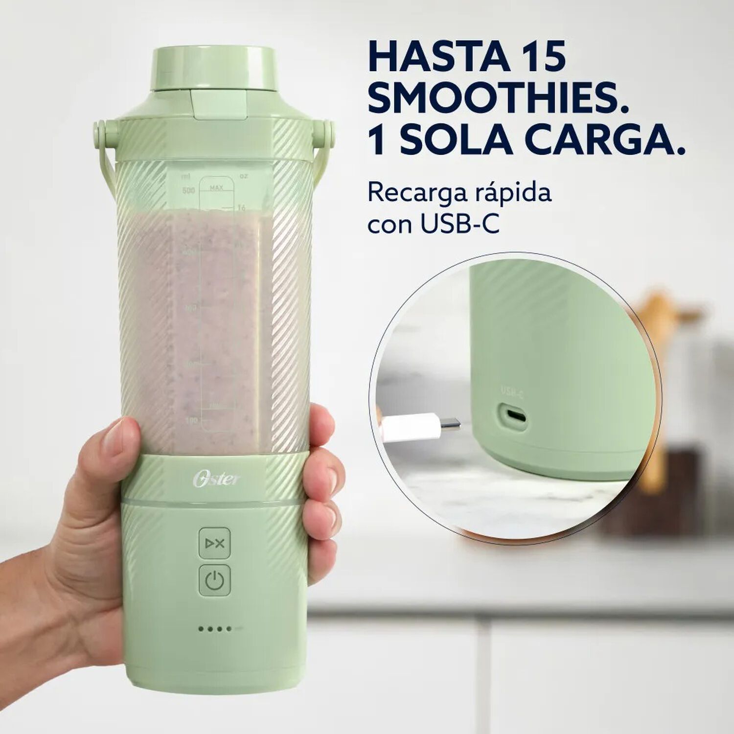 Licuadora Port&aacute;til Gomax 590ml Para Smoothies Blstgfp-m20-000 - Verde image number 3.0