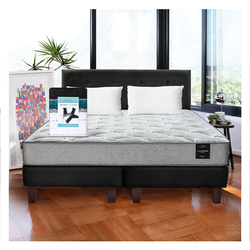 Combo Cama Cannon 2 Plazas Textil + Respaldo Tela Negro image number 0.0