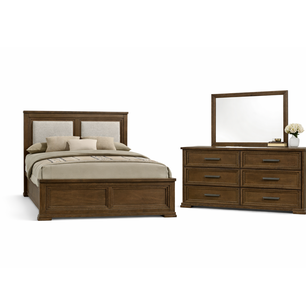 Cama Casaideal Austral 2 Plaza + Respaldo + Cómoda Espejo / 6 Cajones