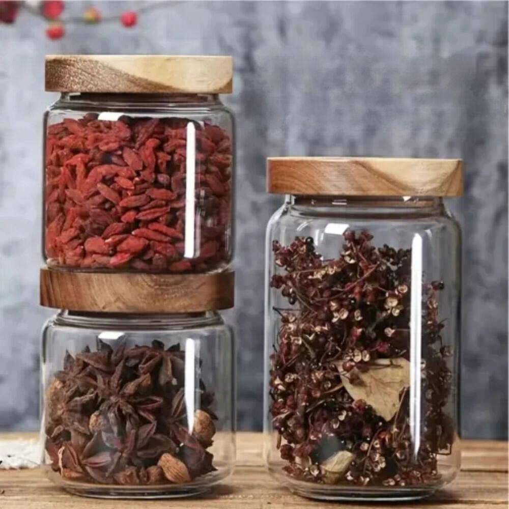 Set 2 Frascos Vidrio Tapa De Madera 750ml + 1000ml Allegra image number 2.0
