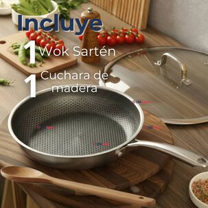 Sartén Acero Inoxidable Antiadherente 28cm +cuchara De Madera De Bambú Sartén Acero Inoxidable Antiadherente 28cm +cuchara De Madera De Bambú