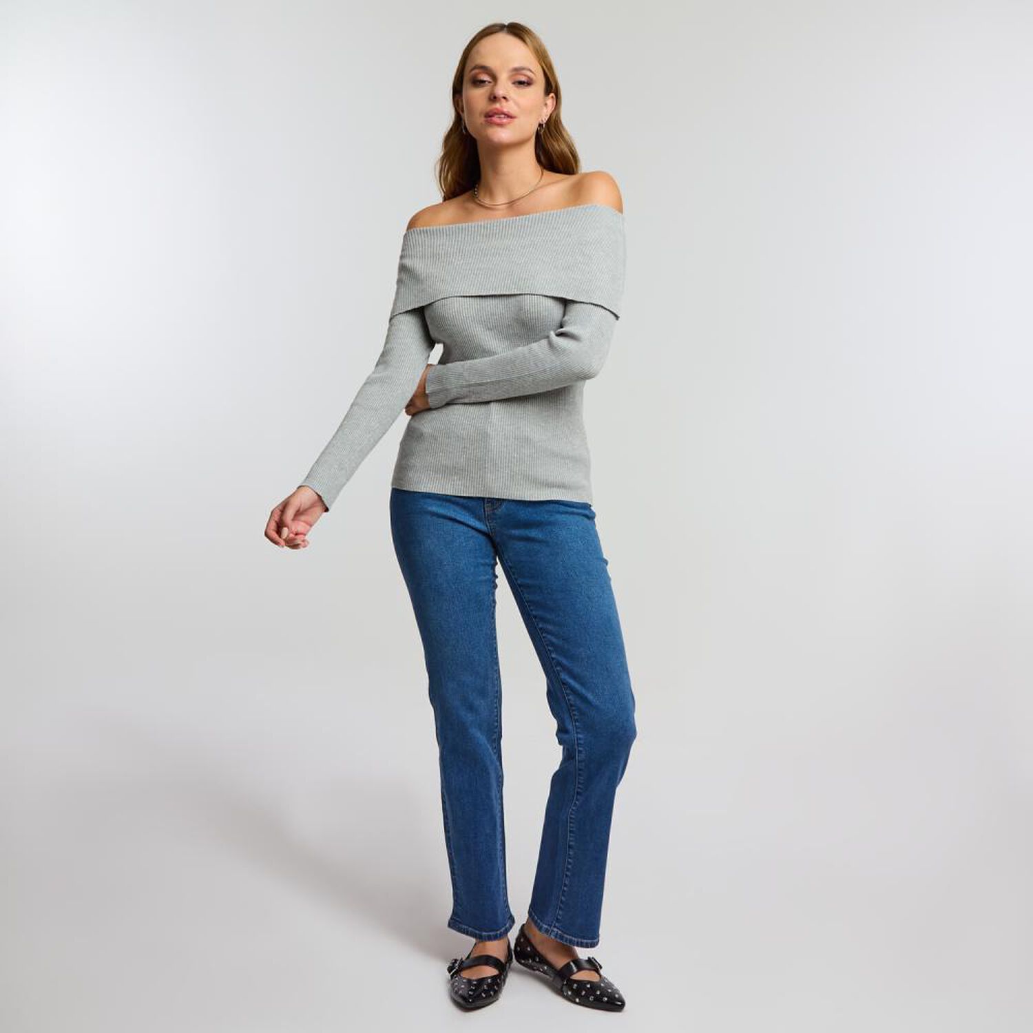 Sweater Manga Larga Hombros Descubiertos Cuello Bardot Mujer Kimera image number 1.0