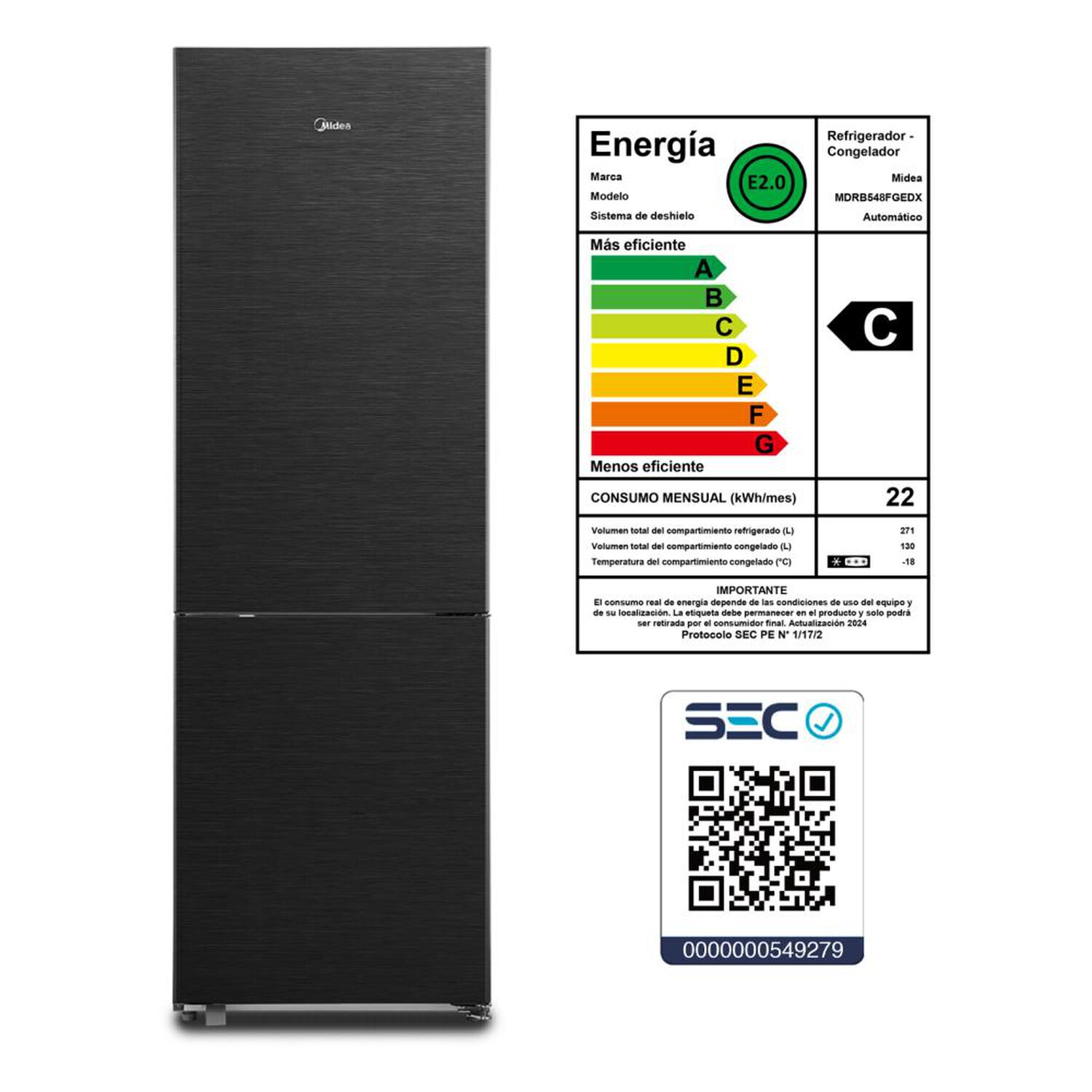 Refrigerador Bottom Freezer Midea MDRB548FGEDX / No Frost / 401 Litros / C image number 6.0