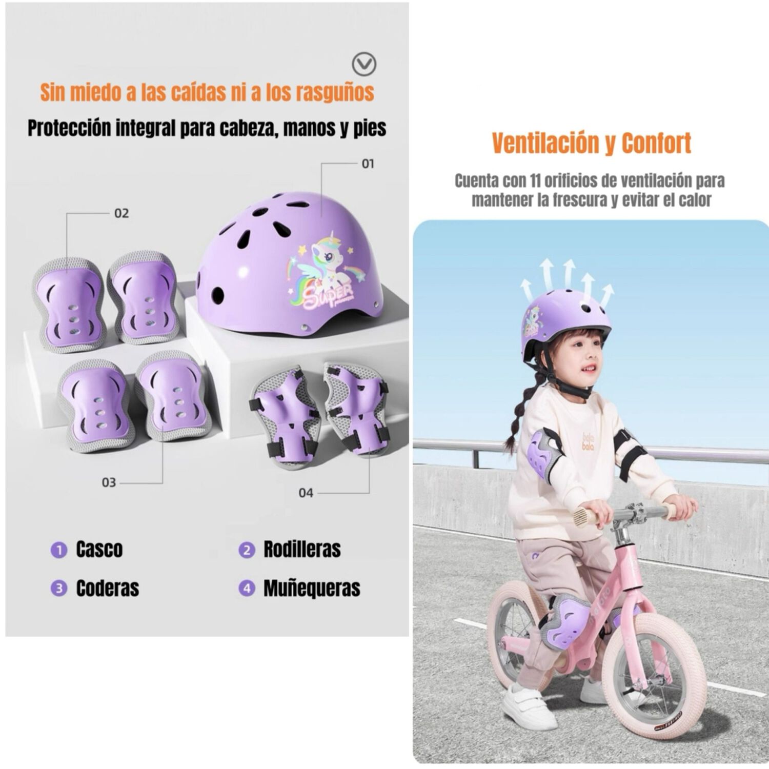 Casco Infantil Y Set De Protecci&oacute;n 6 Piezas S&uacute;per Lubabycas image number 3.0