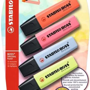 4 Destacadores Pastel Linom Cherry B-55814-10 Stabilo Boss