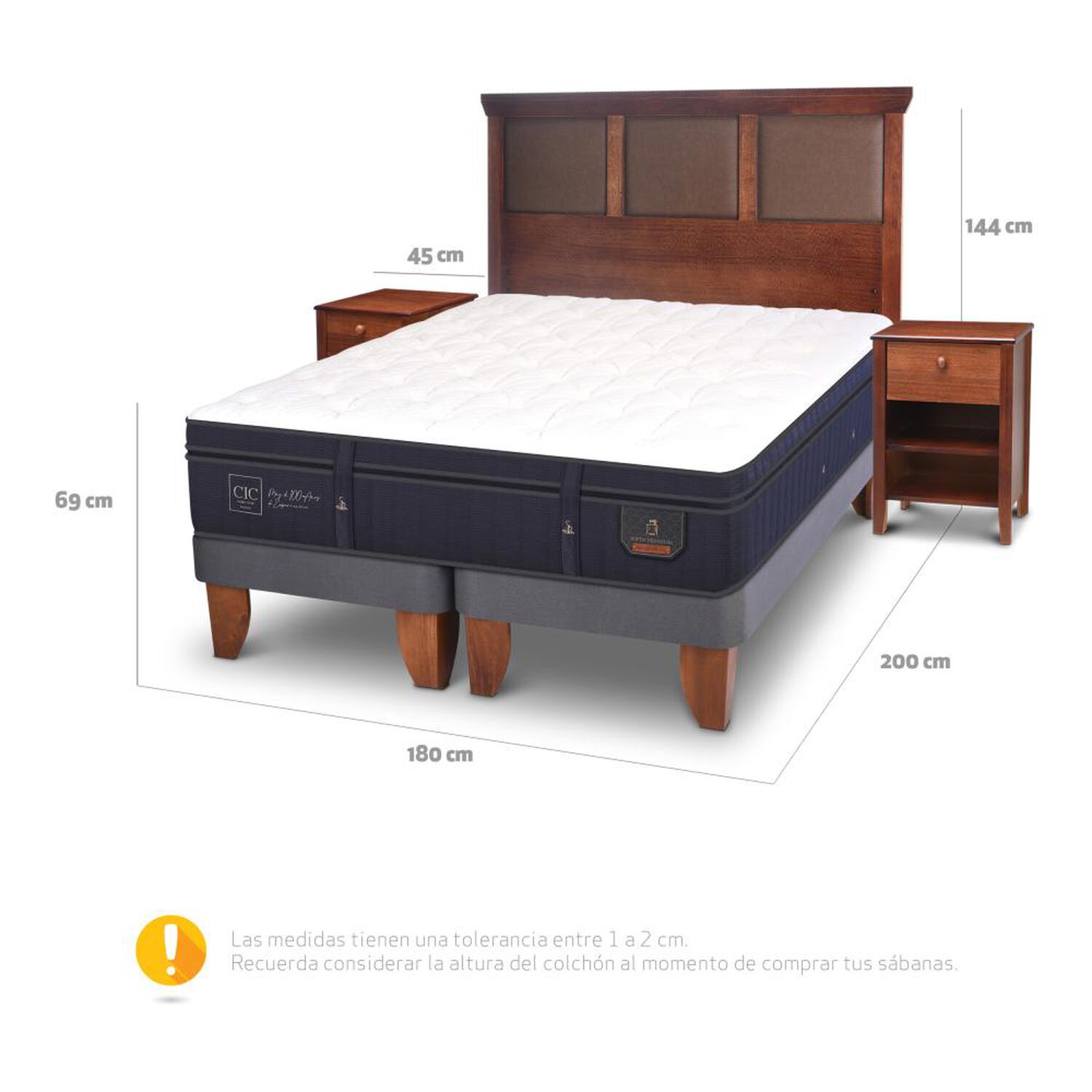 Cama Europea Cic Super Premium / King / Base Dividida + Set De Maderas image number 4.0