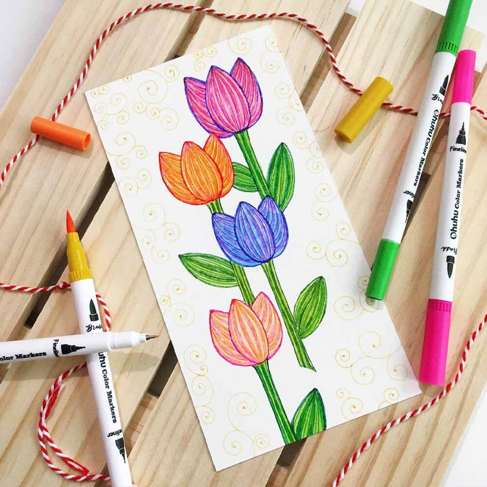 Ohuhu 36 Marcadores Doble Punta Acuarelables image number 8.0