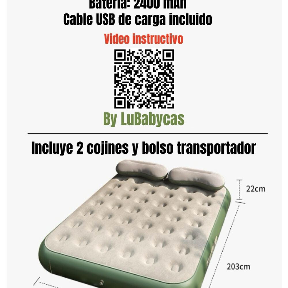 Colchón Cama Inflable Eléctrico Con Cojín Bolso 2 Plazas image number 2.0