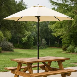 Quitasol Recto 2.7m Terraza Ajustable Plegable Rayos Uv Beige