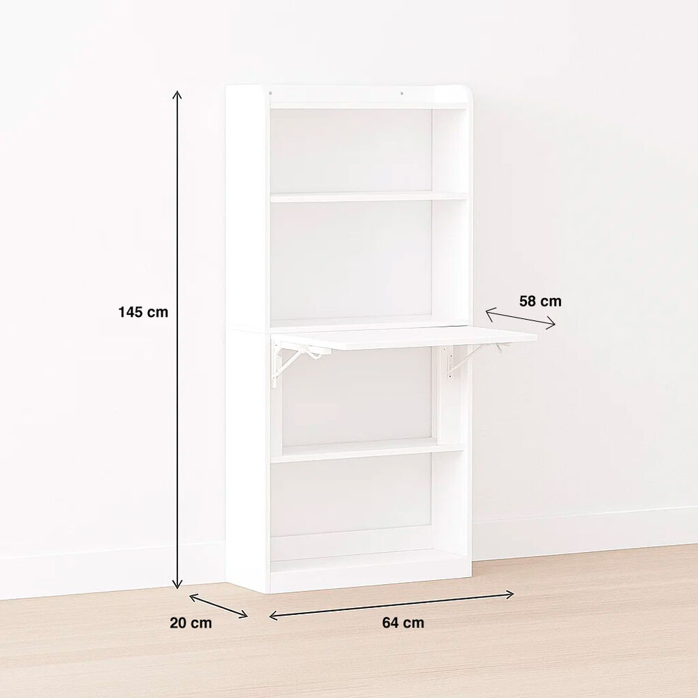 Estantería Con Escritorio Plegable Compacto - Blanco image number 3.0