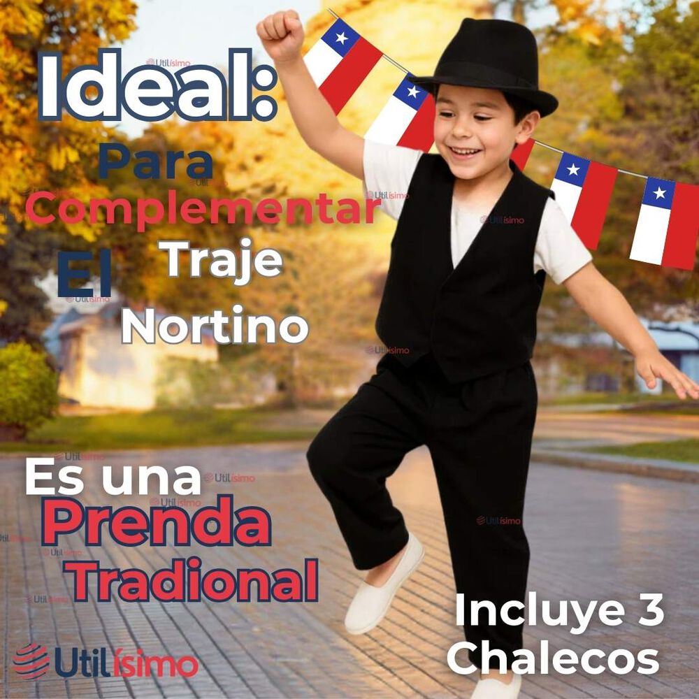 Pack 3 Chaleco Bolero Nortino Niño Juvenil Fiestas Patrias Negro image number 3.0