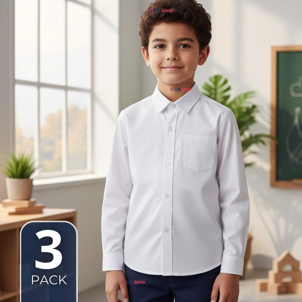 Pack 3 Camisas Escolares Blanca Manga Larga Colegio Para Ni&ntilde;os Y Juvenil image number 0.0
