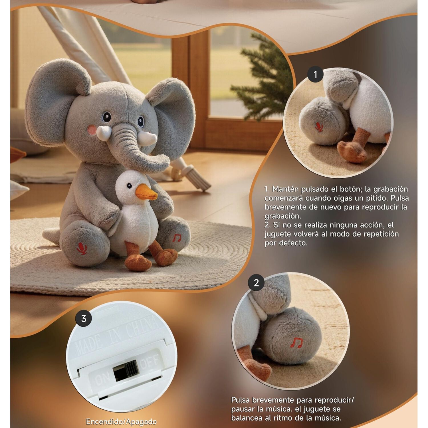 Peluche Elefante Interactivo Graba Canta Y Se Balancea Tm389 image number 4.0