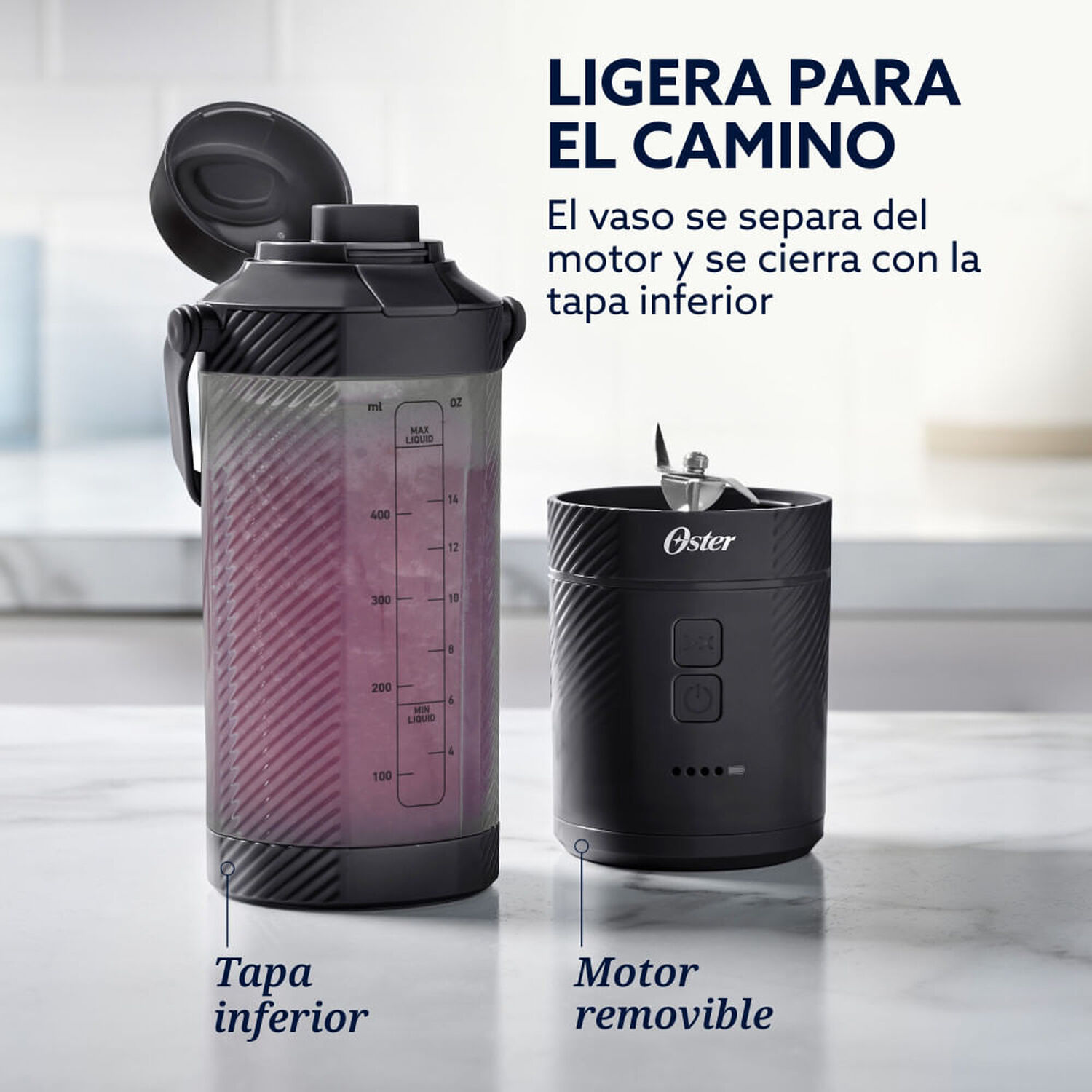 Licuadora Port&aacute;til Mini Juguera Recargable Usb Gomax 590 Ml Oster Negra image number 4.0