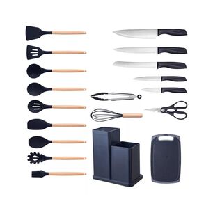 Set 19 Utensilios Cocina Silicona Acero Inoxidable Negro