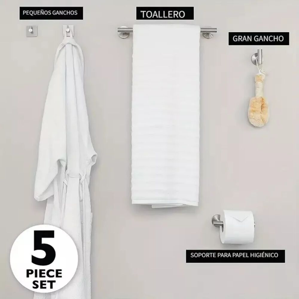 Set 5 Accesorios Baño Acero Inoxidable Baño Fácil Instalación image number 3.0