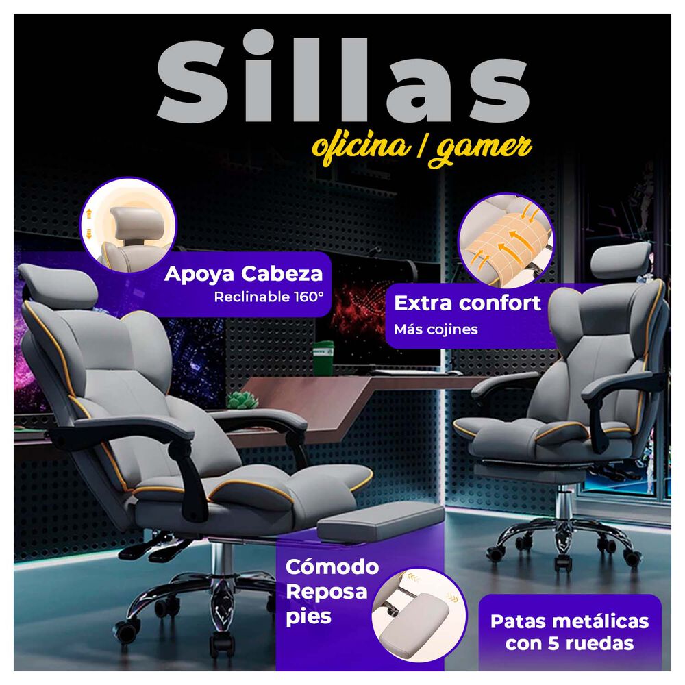 Silla Gamer Ergon&oacute;mica Reclinable Con Reposapi&eacute;s Y Altura Ajustable image number 1.0