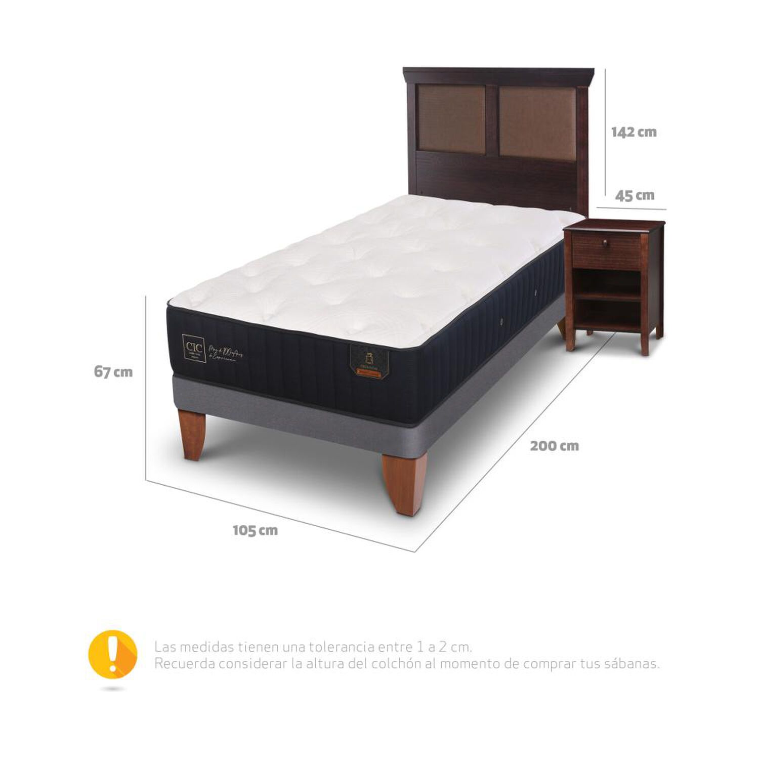 Cama Europea Cic Premium / 1.5 Plazas / Base Normal + Set De Maderas image number 4.0