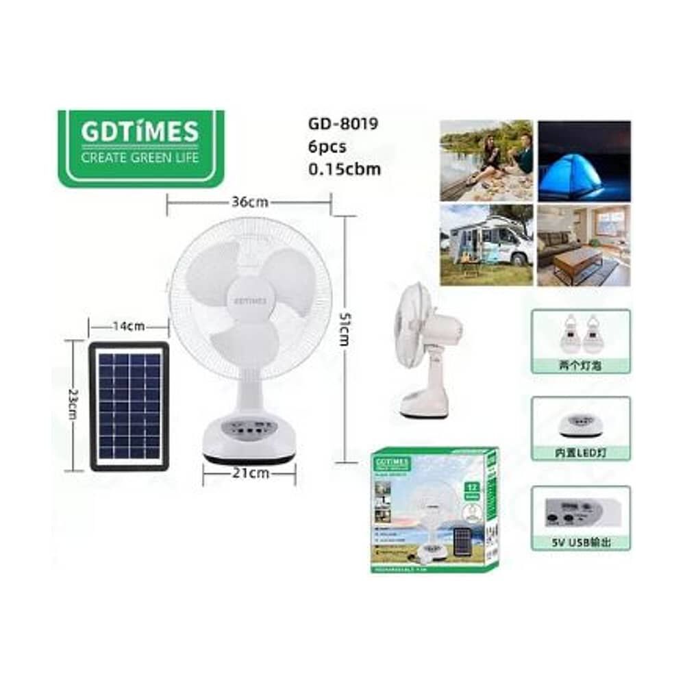 Ventilador Solar Recargable Carga Usb +2 Ampolletas 12 image number 1.0