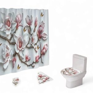 Juego De Baño Set De 4 Piezas Cortina + Tapa Wc + 2 Alfombras Sb4p-15