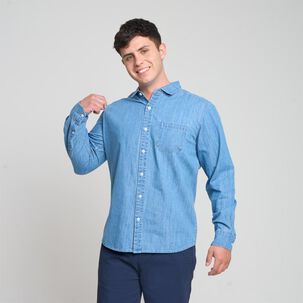 Camisa Lisa Denim Slim Manga Larga Hombre Skuad