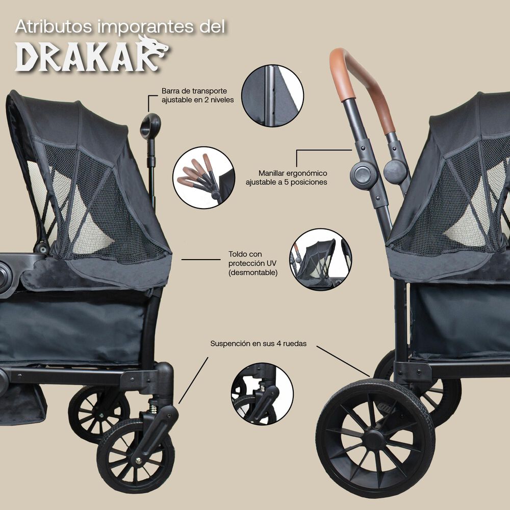 Coche Y Carro De Paseo Doble Wagon Drakar Negro image number 2.0