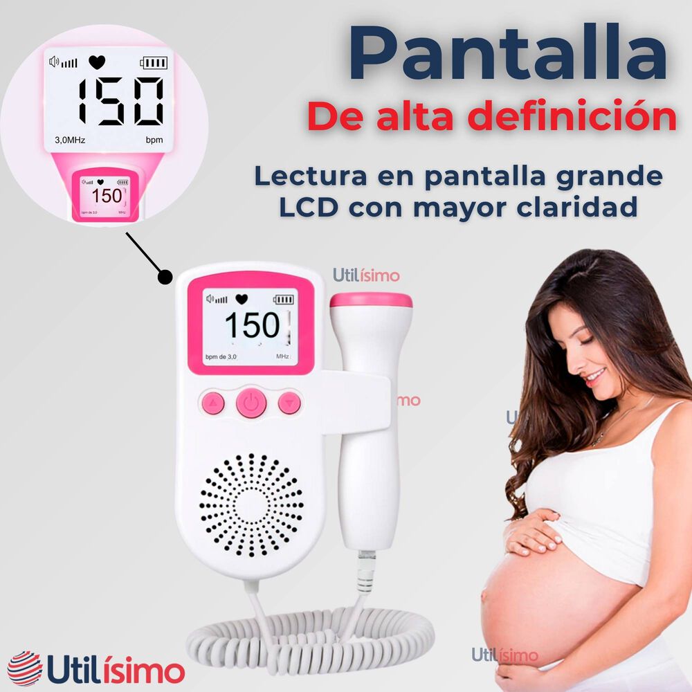 Monitor Fetal Doppler Latidos Fetales Corazón Bebé Blanco Rosa image number 4.0
