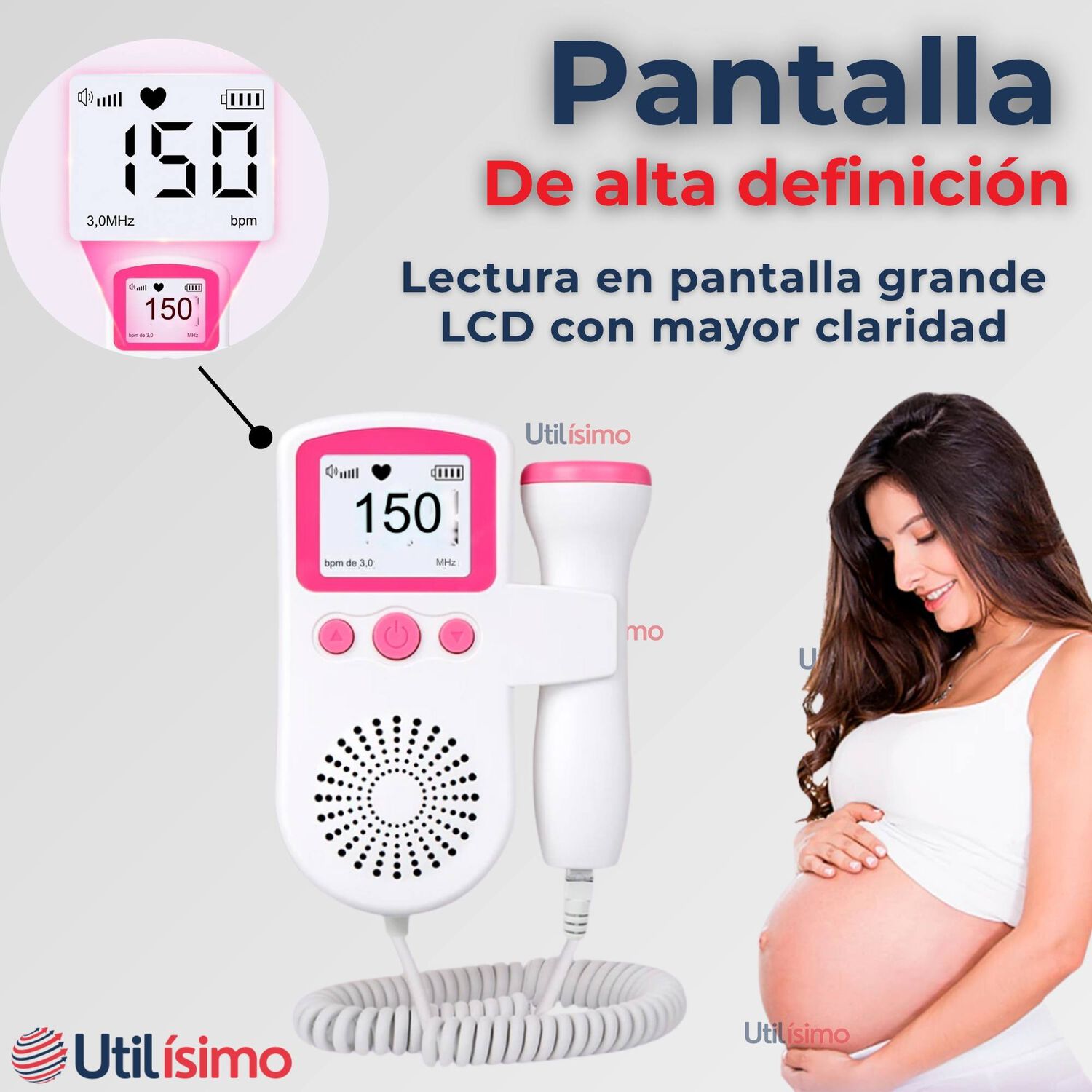 Monitor Fetal Doppler Latidos Fetales Coraz&oacute;n Beb&eacute; Blanco Rosa image number 4.0