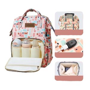 Mochila Maternal Impermeable Con Usb Lubabycas Rosada