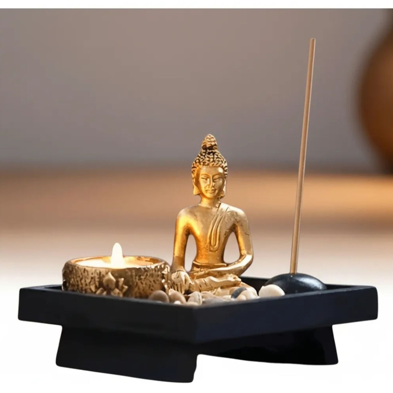 Jardin Zen Buda-porta Incienso Pota Velas Con Piedras image number 4.0