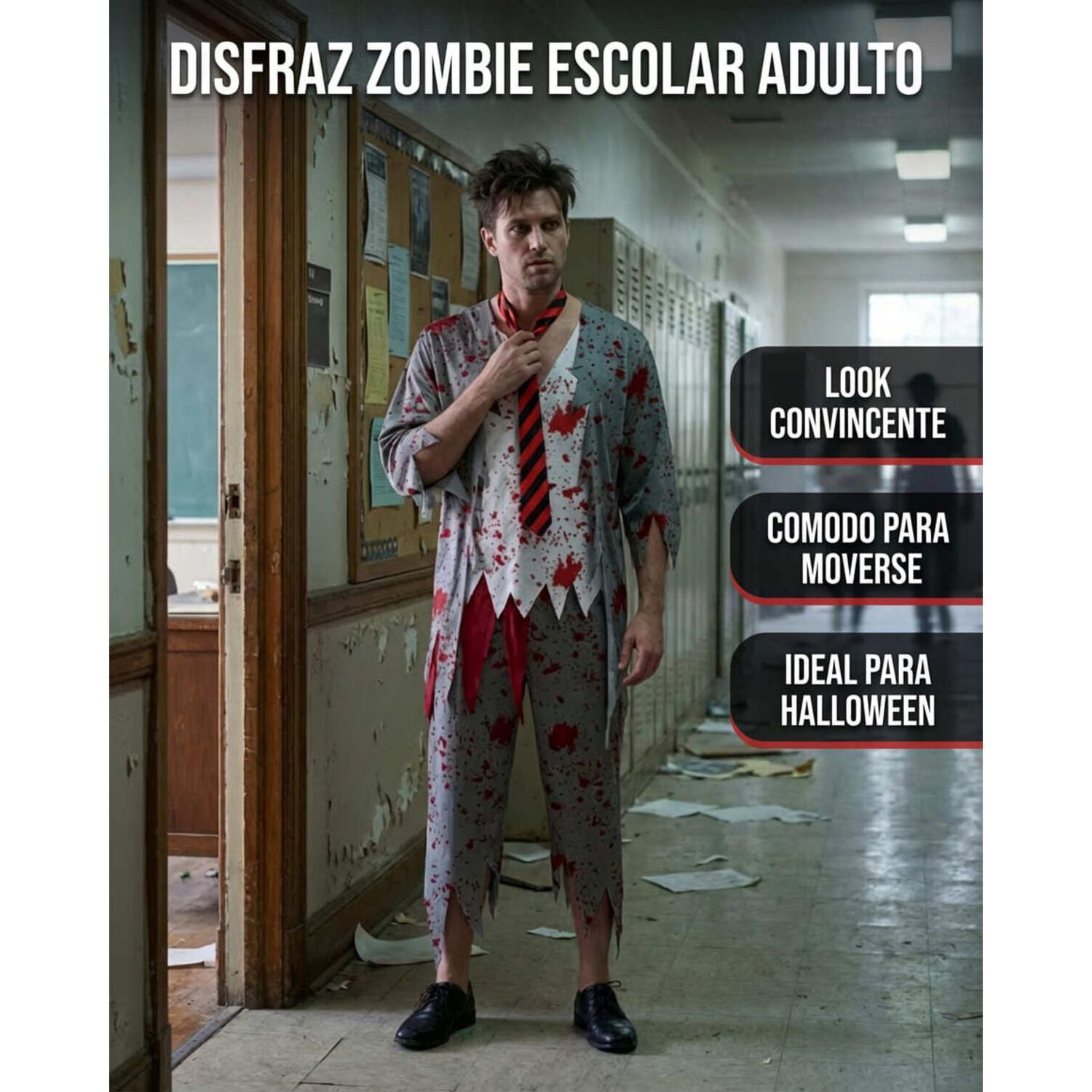 Disfraz Cosplay Zombie Adulto Escolar image number 2.0