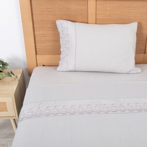 Sabana Polar Lisa Broderie 1.5 Plazas Gris