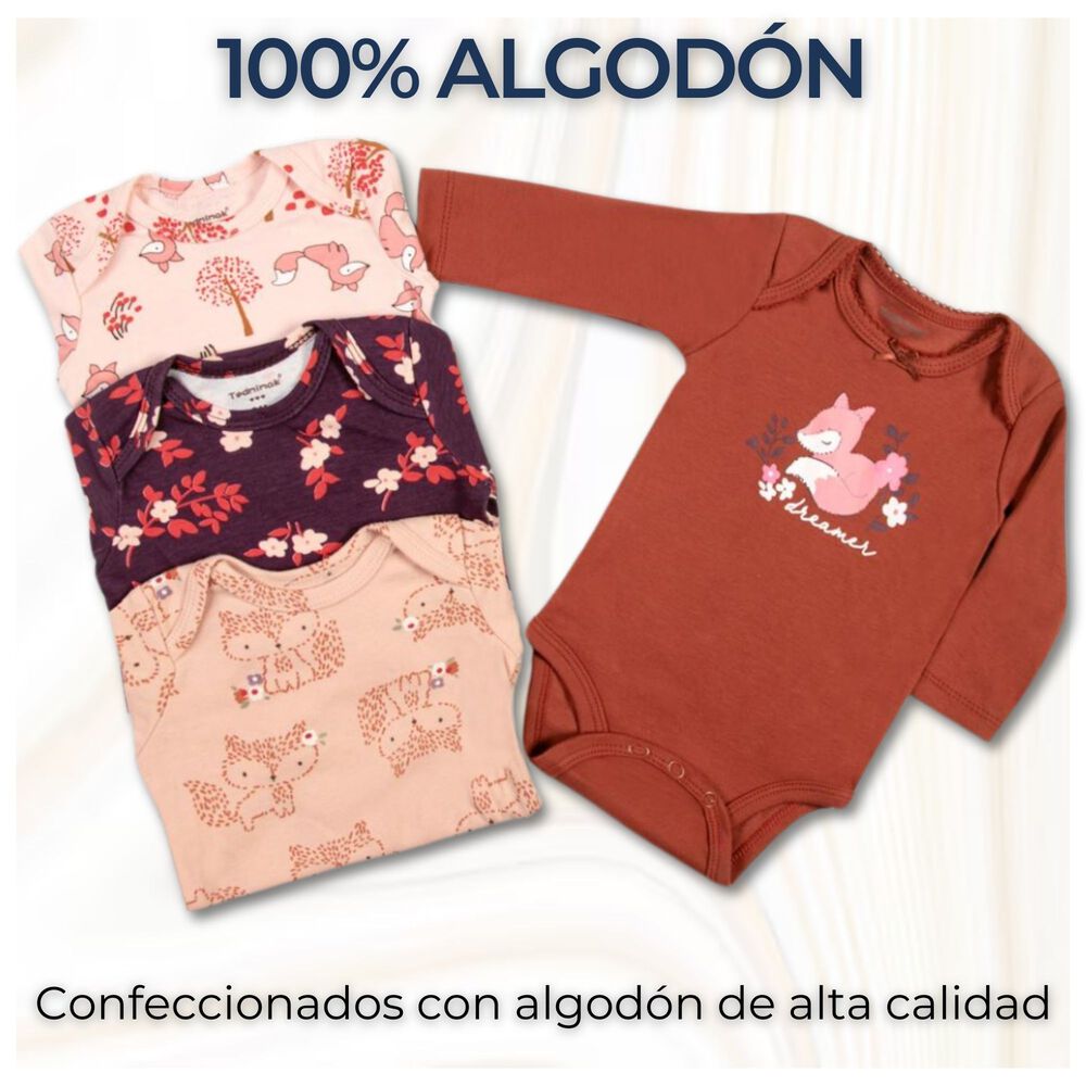 Pack 4 Bodys Ni&ntilde;a Manga Larga Tedmimak 100% Algod&oacute;n Delicate Floral image number 1.0